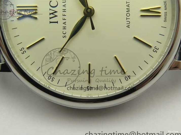 MIROTIME 0523 Affordable Portofino IW356501 SS V3 MK 1:1 Best Edition White Dial Gold Markers On Black Leather Strap MIYOTA 7196
